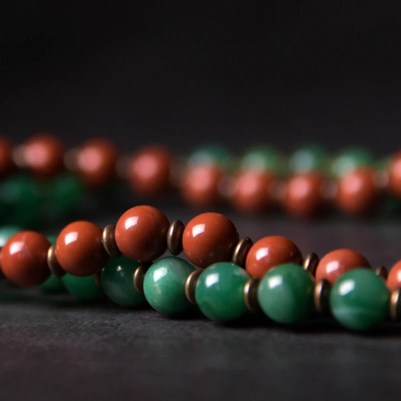 🌟 Bracelet en Jaspe Rouge, Jade Verte ou Obsidienne Noire – Barre en Laiton – Bijou artisanal unisexe 🌟