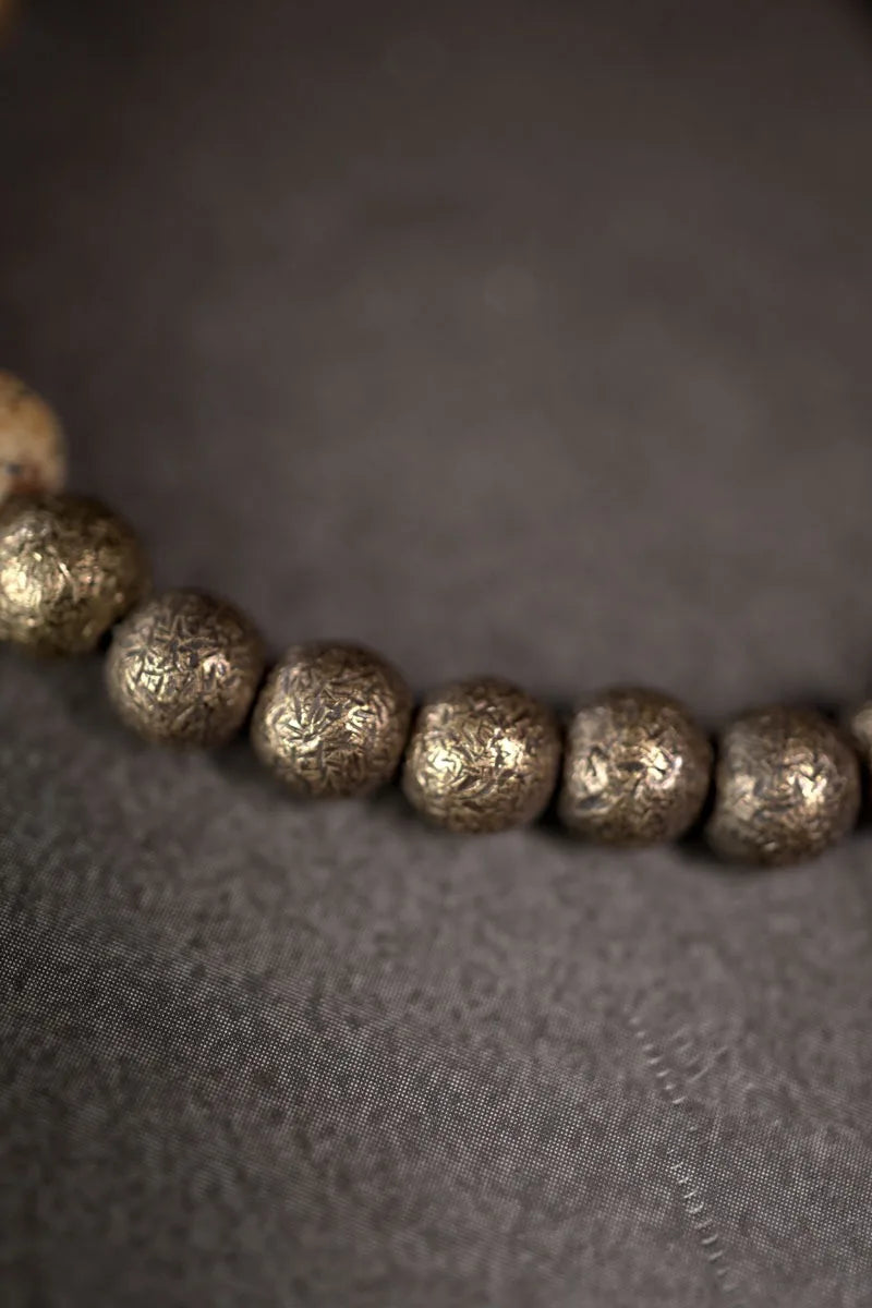 🌿 Bracelet en jaspe paysage & perle en laiton vieilli – Bijou artisanal unisexe 🌿