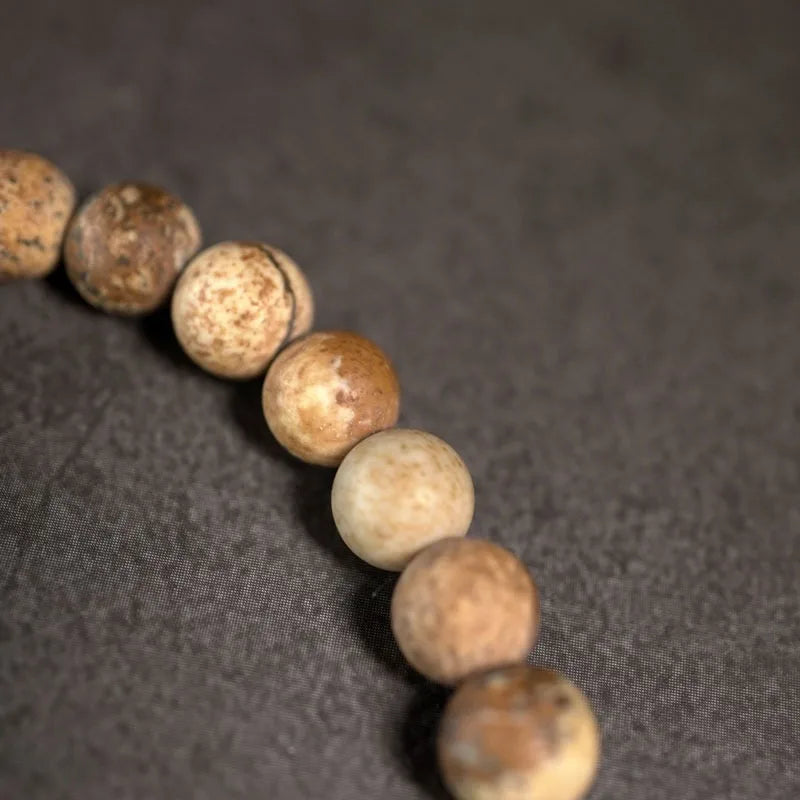 🌿 Bracelet en jaspe paysage & perle en laiton vieilli – Bijou artisanal unisexe 🌿