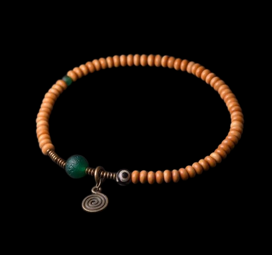 🌿 Bracelet double rang en noyau d’olive & grande perle en onyx vert – Perle Œil de Bouddha tibétain DZI – Bijou unisexe protecteur 🌿